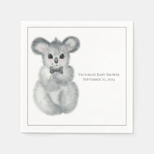 Cute Koala Beer Name Floral Modern Baby shower Servet (Voorkant)