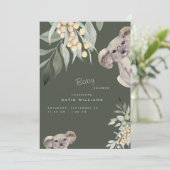 Cute Koala Beer Olive Baby shower Uitnodiging (Staand voorkant)