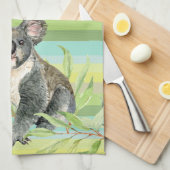 Cute Koala beer on green striped bg custom name Theedoek (Quarter Fold)