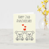 Cute Koala Beer Paar-Happy 2e Jubileum Card Kaart (Gele Bloem)