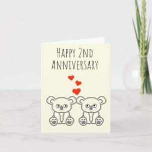 Cute Koala Beer Paar-Happy 2e Jubileum Card Kaart
