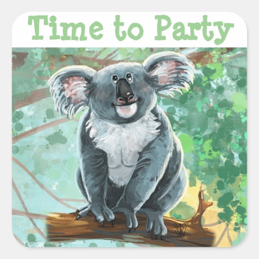 Cute Koala Beer Party Center Vierkante Sticker (Voorkant)