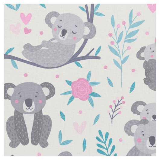 Cute Koala Beer Pattern Stof (Close Up)