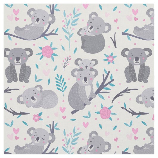 Cute Koala Beer Pattern Stof (Swatch)