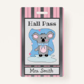 Cute Koala Beer Pink and Grey Hall Pass Badge (Voorkant)