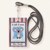 Cute Koala Beer Pink and Grey Hall Pass Badge (Voorkant met draagriem)