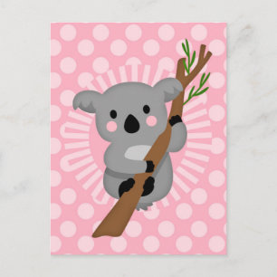 Cute Koala Beer - Roze grijze meisje Briefkaart