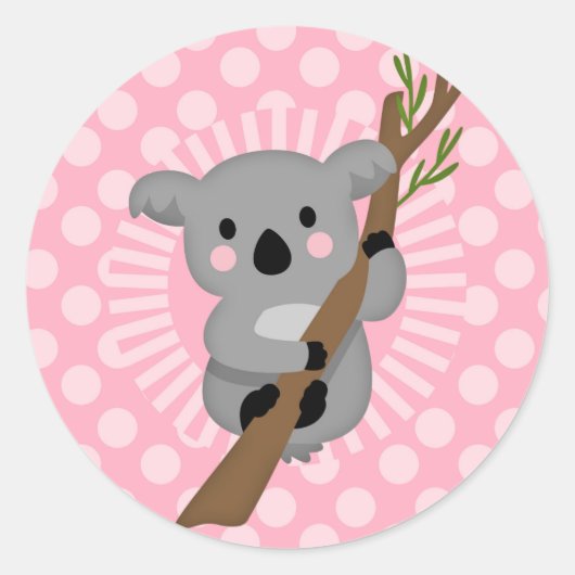 Cute Koala Beer - Roze grijze meisje Ronde Sticker (Voorkant)