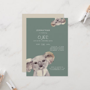 Cute Koala Beer Sage Birthday Party Invitation Kaart