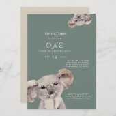 Cute Koala Beer Sage Birthday Party Invitation Kaart (Voorkant / Achterkant)