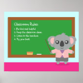 Cute Koala Beer Teacher Classroom Rules Poster (Voorkant)