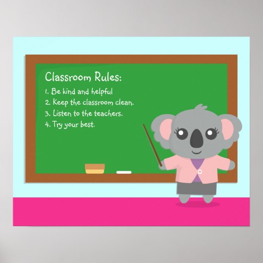 Cute Koala Beer Teacher Classroom Rules Poster (Voorkant)