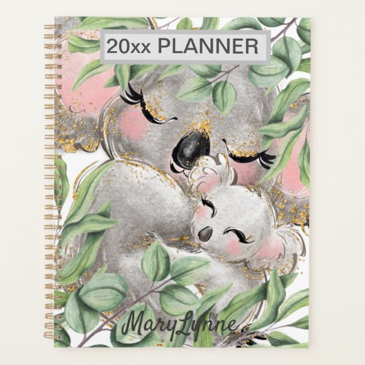 Cute Koala Beren Weekelijks Maandelijkse Jouw naam Planner (Voorkant)