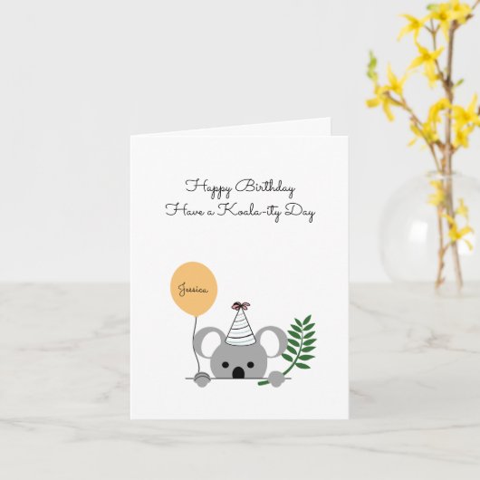 Cute koala Birthday Kaart - aangepaste tekst (Gele Bloem)