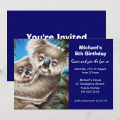 Cute Koala Birthday Party Invitation Kaart (Voorkant / Achterkant)
