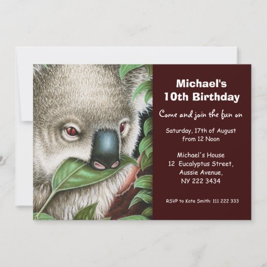 Cute Koala Birthday Party Invitation Kaart (Voorkant)