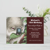 Cute Koala Birthday Party Invitation Kaart (Staand voorkant)