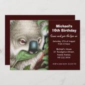 Cute Koala Birthday Party Invitation Kaart (Voorkant / Achterkant)