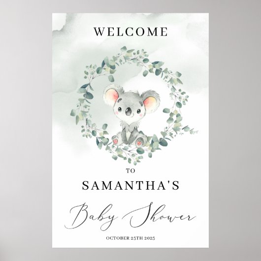 Cute koala boho green eucalyptus welkomstteken poster (Voorkant)