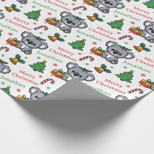 Cute Koala Christmas Tree Holidays Cadeaupapier (Hoek)