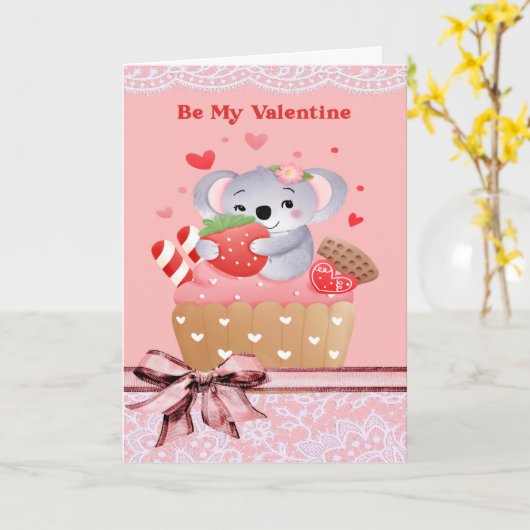 Cute Koala & Cupcake-Valentijn Kaart (Gele Bloem)