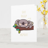 Cute Koala Eat Sleep Herhaal Funny Animals Kaart (Gele Bloem)