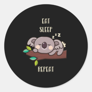 Cute Koala Eat Sleep Herhaal Funny Animals Ronde Sticker