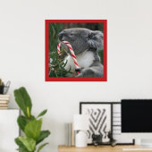 Cute Koala Eating Candy Cane Poster (Thuiskantoor)