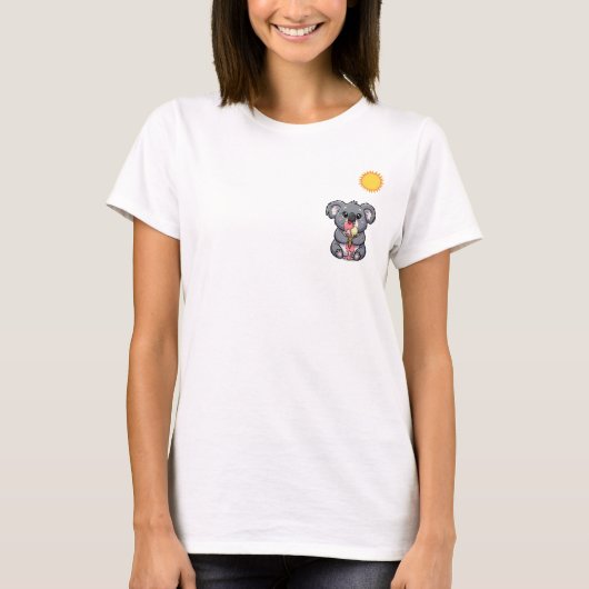 Cute Koala Eating Melting Ice Cream Under Hot Sun T-shirt (Voorkant)