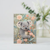 Cute Koala Elegant Pastel Floral Briefkaart (Staand voorkant)