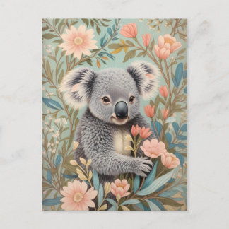 Cute Koala Elegant Pastel Floral Briefkaart