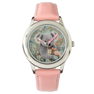 Cute Koala Elegant Pastel Floral Horloge