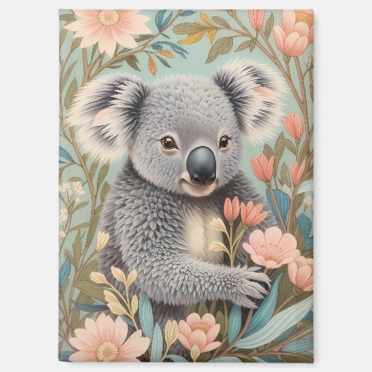 Cute Koala Elegant Pastel Floral Magneet (Voorkant)