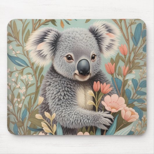 Cute Koala Elegant Pastel Floral Muismat (Voorkant)