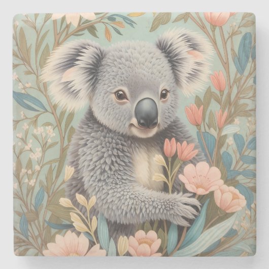 Cute Koala Elegant Pastel Floral Stenen Onderzetter (Voorkant)