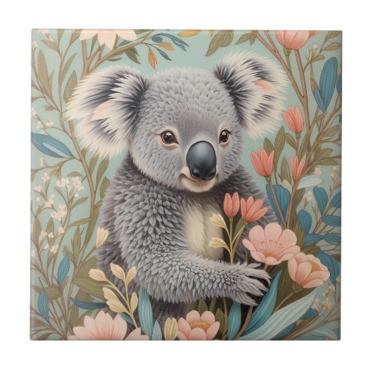 Cute Koala Elegant Pastel Floral Tegeltje (Voorkant)
