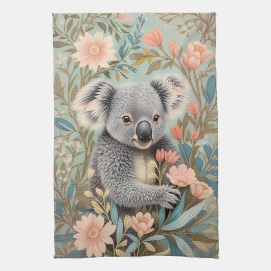 Cute Koala Elegant Pastel Floral Theedoek (Verticaal)