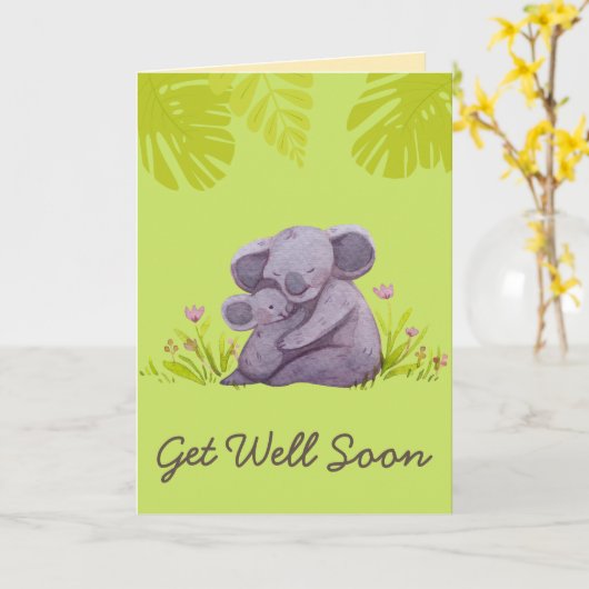 Cute Koala en Aanmoediging Goed groene Kaart (Gele Bloem)
