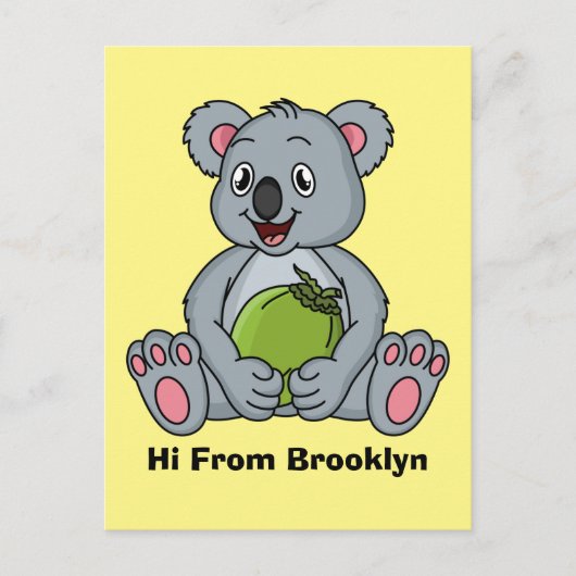Cute koala en Coconut cartoon illustratie Briefkaart (Voorkant)