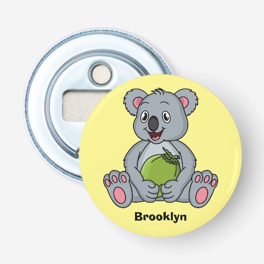 Cute koala en Coconut cartoon illustratie Button Flesopener (Voorkant)