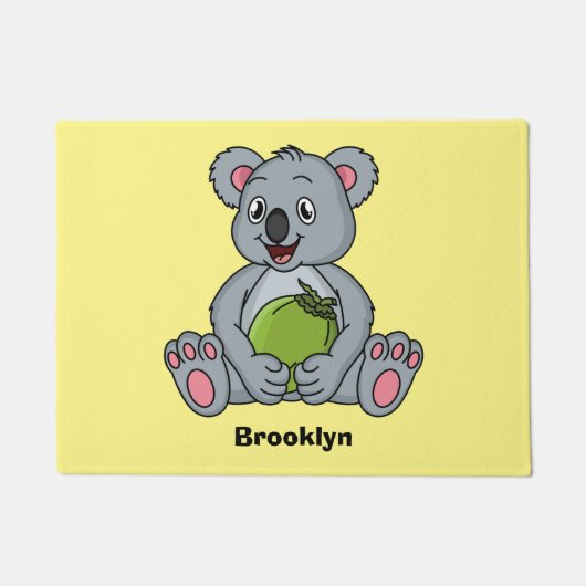 Cute koala en Coconut cartoon illustratie Deurmat (Voorkant)