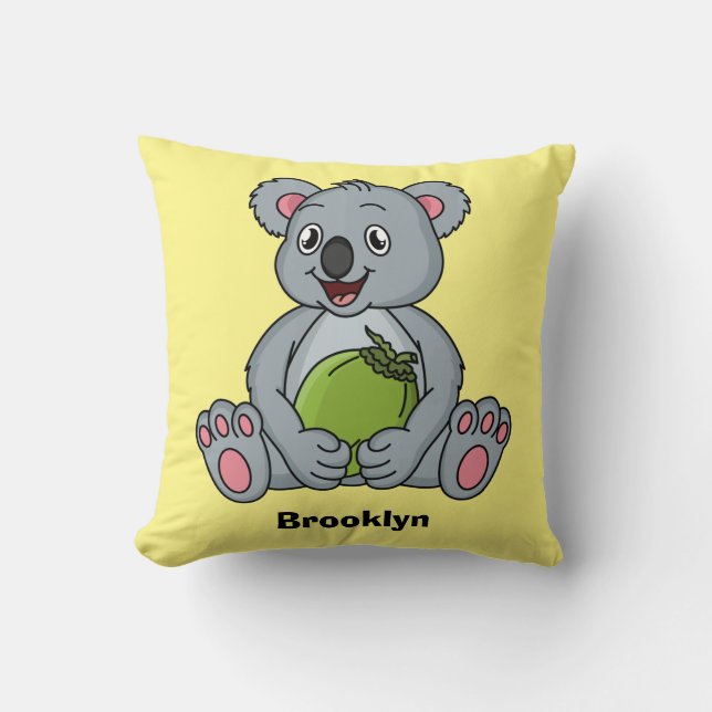 Cute koala en Coconut cartoon illustratie Kussen (Voorkant)