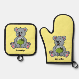 Cute koala en Coconut cartoon illustratie Ovenwant & Pannenlap Set