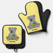 Cute koala en Coconut cartoon illustratie Ovenwant & Pannenlap Set (Voorkant / Achterkant)