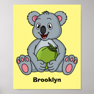 Cute koala en Coconut cartoon illustratie Poster