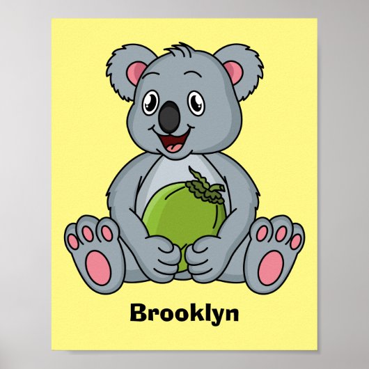 Cute koala en Coconut cartoon illustratie Poster (Voorkant)