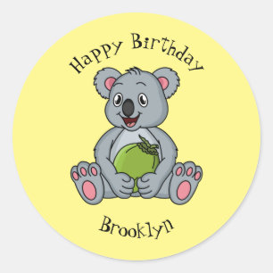 Cute koala en Coconut cartoon illustratie Ronde Sticker