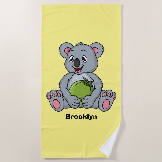 Cute koala en Coconut cartoon illustratie Strandlaken (Voorkant)