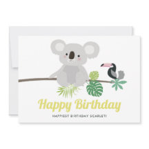 Cute Koala en Toucan Tropical Happy Birthday