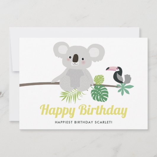 Cute Koala en Toucan Tropical Happy Birthday (Voorkant)